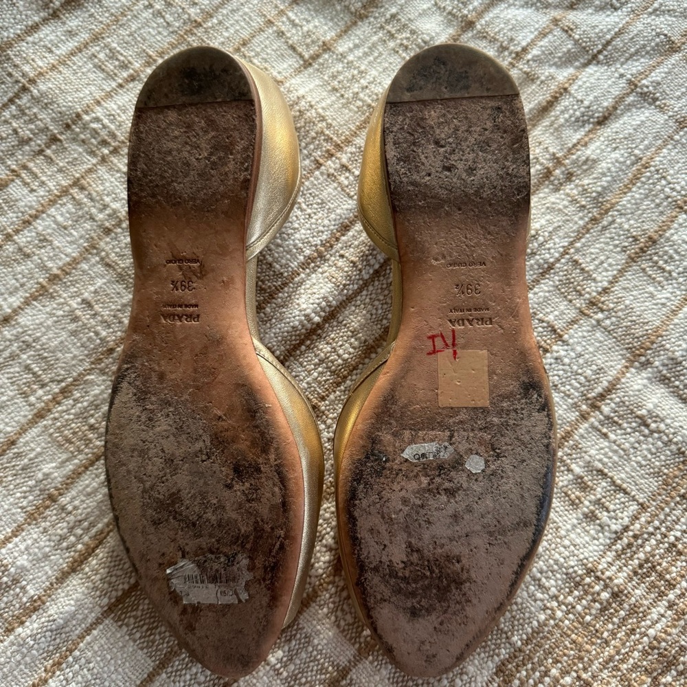 Prada Gold Leather D'Orsay Flats with Bow - Picture 8 of 10